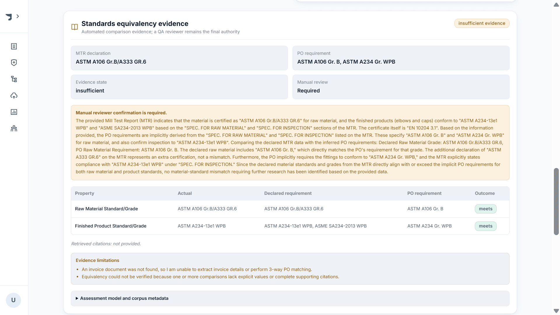 Standards validation evidence in Veriforge.